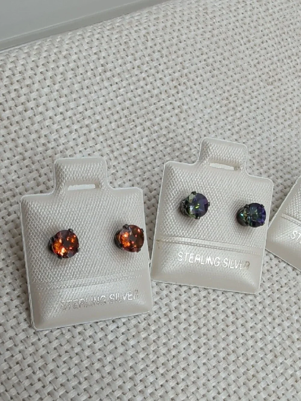 Vintage 925 Sterling Silver Multicolor Crystal Stud Earrings Set of 4